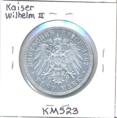 German States Prussia 1907A 5 Mark KM523 Silver - Kaiser Wilhelm II • $59