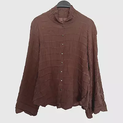 Babette SF Crinkle Pleated Top Blouse Snap Front Brown Microfiber Womens S • $31.99