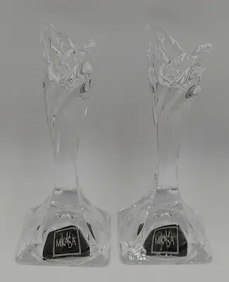 MIKASA Pair Of Art Deco Crystal Candlesticks Holders 5.5 Inch Solvania • $16.03