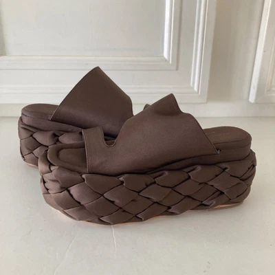 $380 • Buy NWOT Paloma Barcelo Kadine Brown Satin Braided Platform Sandals Sz 39 