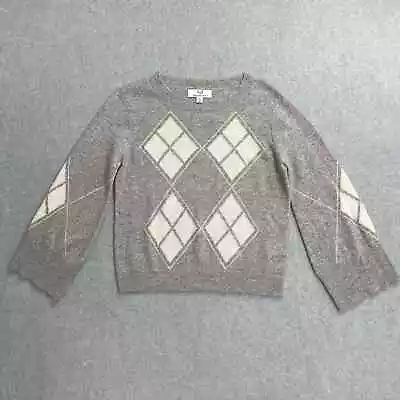 Magaschoni Cashmere Sweater Womens Small Gray Argyle Diamond Long Sleeve • $59.99