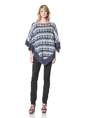 Missoni Zigzag Poncho Sweater Crochet Mohair Cape Blue Boho NEW • $149.99