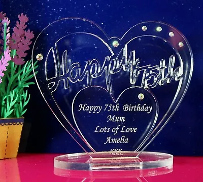 Personalised 75th Birthday  Heart Gift With Message -  Free Standing Keepsake • £5.95