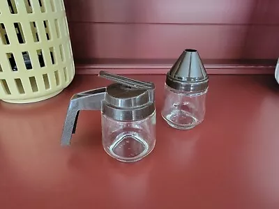 Vintage Gemco Glass Creamer & Sugar Dispenser Federal Houseware Tops • $20.99