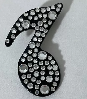 VINTAGE MUSIC NOTE COSTUME JEWELRY ~ BROOCH PIN ~ Rhinestones Black • $3.99