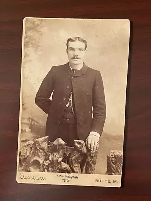 Antique Cabinet Card Man ~A.J. Dusseau Butte City MT Louisa Earp Photographer • $5