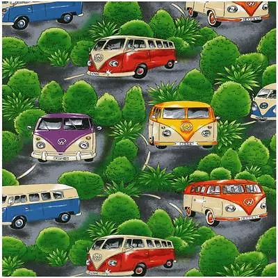 VW Kombi Van Trees Background Cotton Quilting Fabric 1/2 YARD • $14.50