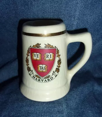 Harvard Small 3  Ceramic Mini Mug Beer Stein Veritas Shield Logo Gold Accent • $5