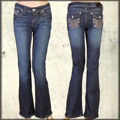 Grace In LA Union Jack UK Flag Rhinestone Stretch Women Bootcut Flare Jeans Blue • £49.87