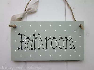 SHABBY BATHROOM SIGN PLAQUE Sage Green Country Cottage Chic East Of India Ribbon • £3.99