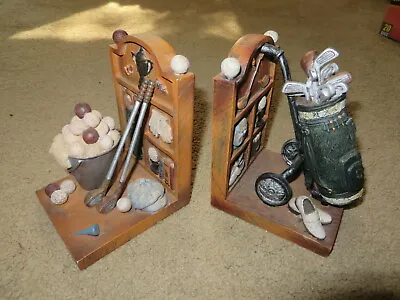 COOL LOOKING Resin? Golf Golfing Clubs Balls Shoes Bookends Book Ends • $10.99