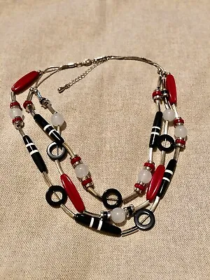 M & S Red/Black/Silver Statement Necklace  • £5