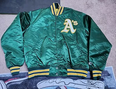 Vintage 90s MLB Oakland Athletics A's Satin Jacket By Starter Size XL Green • $80