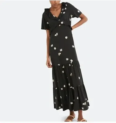 MADEWELL Ruffled Tiered Black Daisies Maxi Dress Size 2 Boho Hippie Cottage • $20