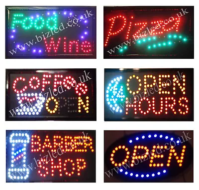 £17.99 • Buy Open Pizza Coffee Open 24 Hours Food Wine Barber Flashing Led Window Shop Signs