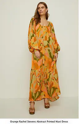 OASIS Rachel Stevens Orange Abstract Printed Maxi Dress UK10 RRP £69 VGC • £35