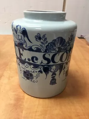 Oud Delft Apothecary Tobacco Jar Made In Holland  E.e SCORD Cherub Floral Motif • $59.99