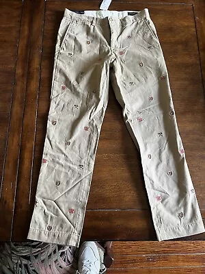 Polo Ralph Lauren Classic Fit Khaki Crest Embroidered Pants 33x32 Slim NWT • $50