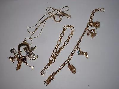 Great Goldtone Charms/Necklace Withs 15 Charms  Enameled Mustard Seed Vintage  • $35