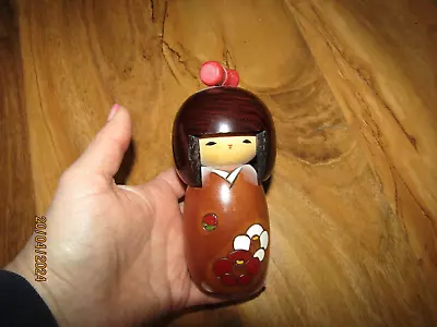 Art Forum Hand Made Japanese Wooden Kokeshi Doll Brown Flowe 145 Cm Hanatsubaki • £21.99