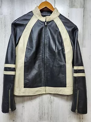 Rare Vintage Wilsons Jacket Women Medium Black Maxima Color Block Leather Biker • £115.82