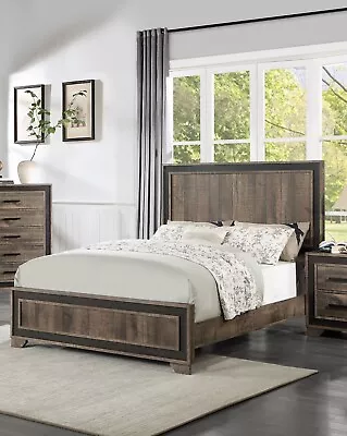 Classic Oak Finish Queen Size Bed Bedroom Furniture 1pc Bed Veneer MDF Bedframe • $849.99