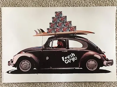 NOS Vintage Rare Rainier Beer Poster Fresh Cargo VW Beetle Surfing • $49.99