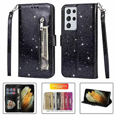 $12.42 • Buy For Samsung Note 8 9 20 S7 S8 S10+ Glitter Zipper Wallet Card Case Stand Cover 