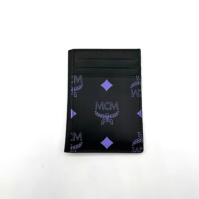 $210 MCM Black Leather Card Holder In Purple Color Splash Logo MXACSSX01U4001 • $93.99