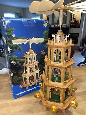 $109 • Buy VTG German Weihnachts Pyramide 4-Tier Christmas Nativity Pyramid Carousel 7963