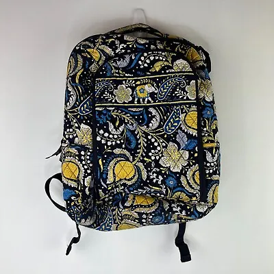 Vera Bradley Backpack Ellie Blue Yellow Side Zip 14  Laptop Sleeve Adjustable • $15.29