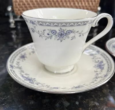 Minton Bellemeade Bone China Set Of 2 Teacups & Saucers England Blue Floral • $12.95