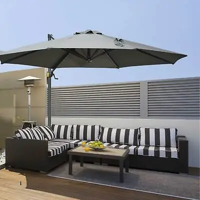 £143.99 • Buy 3(m) Offset Parasol Cantilever Hanging Umbrella 360° Rotation W/ Base Dark Grey