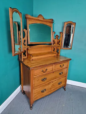 An Antique Edwardian Satinwood Dressing Chest Of Drawers ~Delivery Available~ • £145