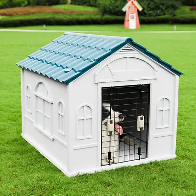 Weatherproof Pet Dog House Plastic Dog Kennel For Indoor Outdoor Animal Shelter • £65.95