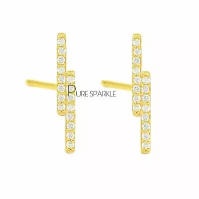 14K Gold 0.16 Ct. Lab-Created Diamond 16 Mm Double Bar Earrings Fine Jewelry • $349