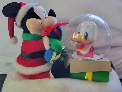 Disney Mickey Mouse Donald Duck Christmas Plush Animated Music Snowglobe Gemmy  • $22