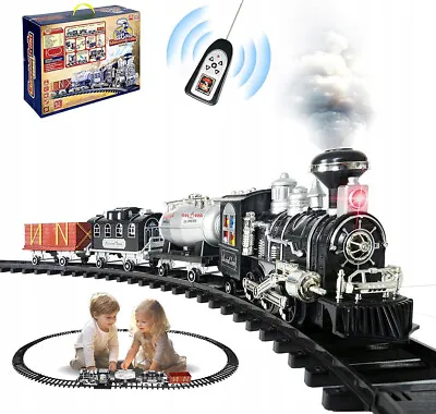 Steam Train Set With Sound Smoke Christmas Toy Kids Railway Track Lights • £29.89