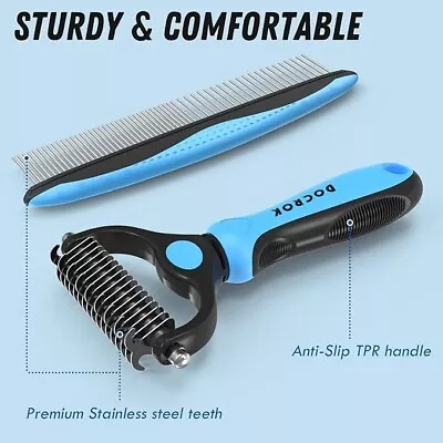 Pet Grooming Brush And Metal Comb Combo Cat Brush Dog Brush For Shedding Under • $10.58