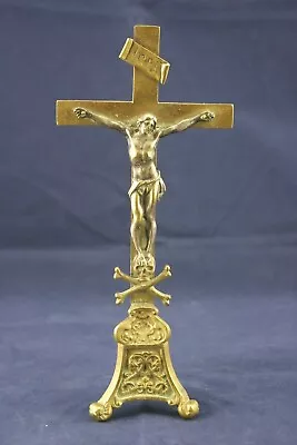 † 1800s EXORCISM MEMENTO MORI PRIESTS BRONZE CROSS CRUCIFIX TRIPOD FEET FRANCE † • $549.99