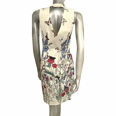 Oasis Butterfly Floral Dress Flower Botanical Wedding Keyhole Back UK 10 EU 36 • £8