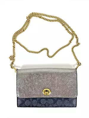 NWT Coach Crossbody Or Clutch Black Metallic Graphite With Gold Chain 8 X5  (A4) • $84.99