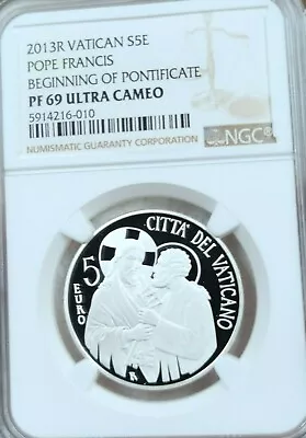 2013 Vatican Silver 5 Euro Pope Francis Ngc Pf 69 Ultra Cameo Scarce Top Pop • $214.95