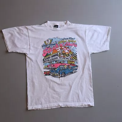 Vintage Steak N Shake Restaurant T Shirt Large White 90s Art • $28