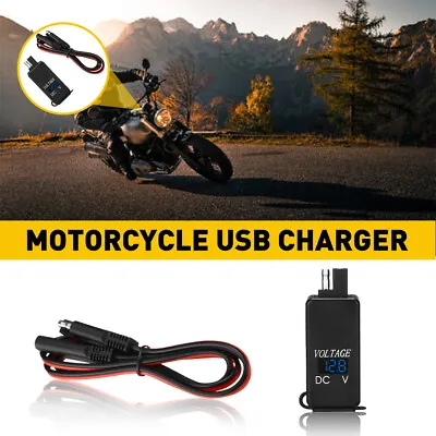 Dual Waterproof USB Port Motorcycle Charger Socket Black Power Adapter Motorbike • £15.49