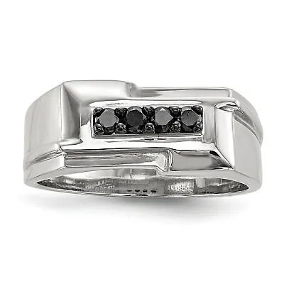 Silver  Mens Black Diamond Polished Ring QR6777 • $135.81