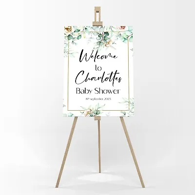 Floral Baby Shower Welcome Party Sign Wedding Eucalyptus Poster A5 A4 A3 A2 A1 • £4.99
