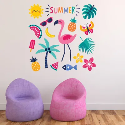 Summer Flamingo Palm Tree Pineapple Wall Sticker Set WS-47156 • $37.37