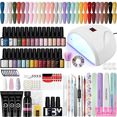 28Colors Gel Nail Polish Set With 36W UV Lamp Poly Nail Gel Manicure Starter Kit • £25.99