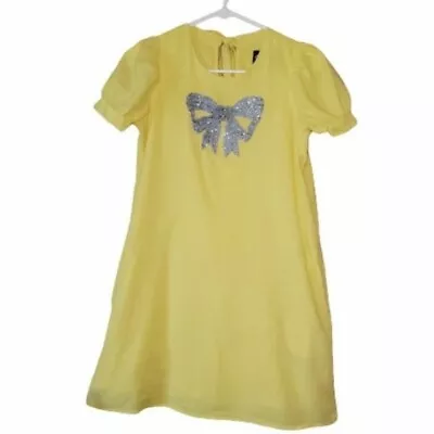 Va Va Dress By Joy Han Size XS Womens Short Sleeves Yellow Beaded Bow • $14.95